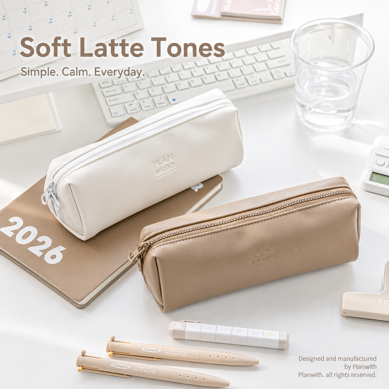 Planwith Soft PU Leather Pencil Case with Dual Zippers by Planwith - color option view for journaling writing tool | Lumiyear