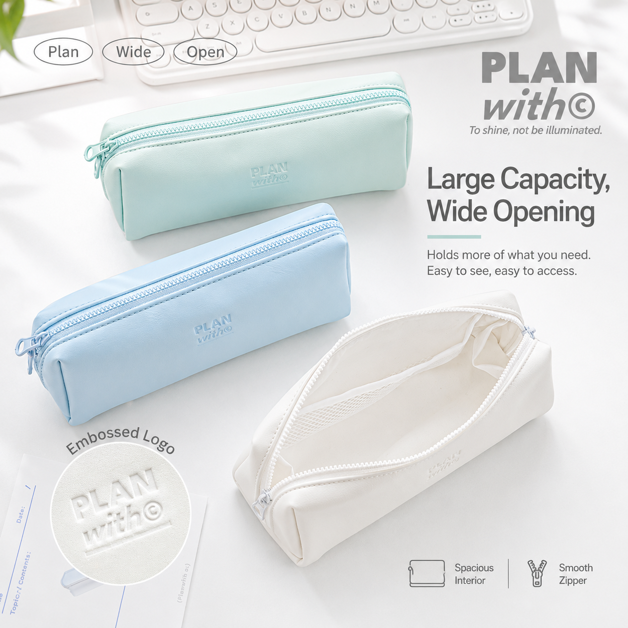Planwith Soft PU Leather Pencil Case with Dual Zippers by Planwith - color option view for journaling writing tool | Lumiyear