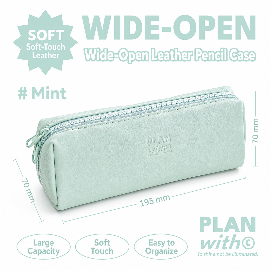 Planwith Soft PU Leather Pencil Case with Dual Zippers by Planwith - color option view for journaling writing tool | Lumiyear