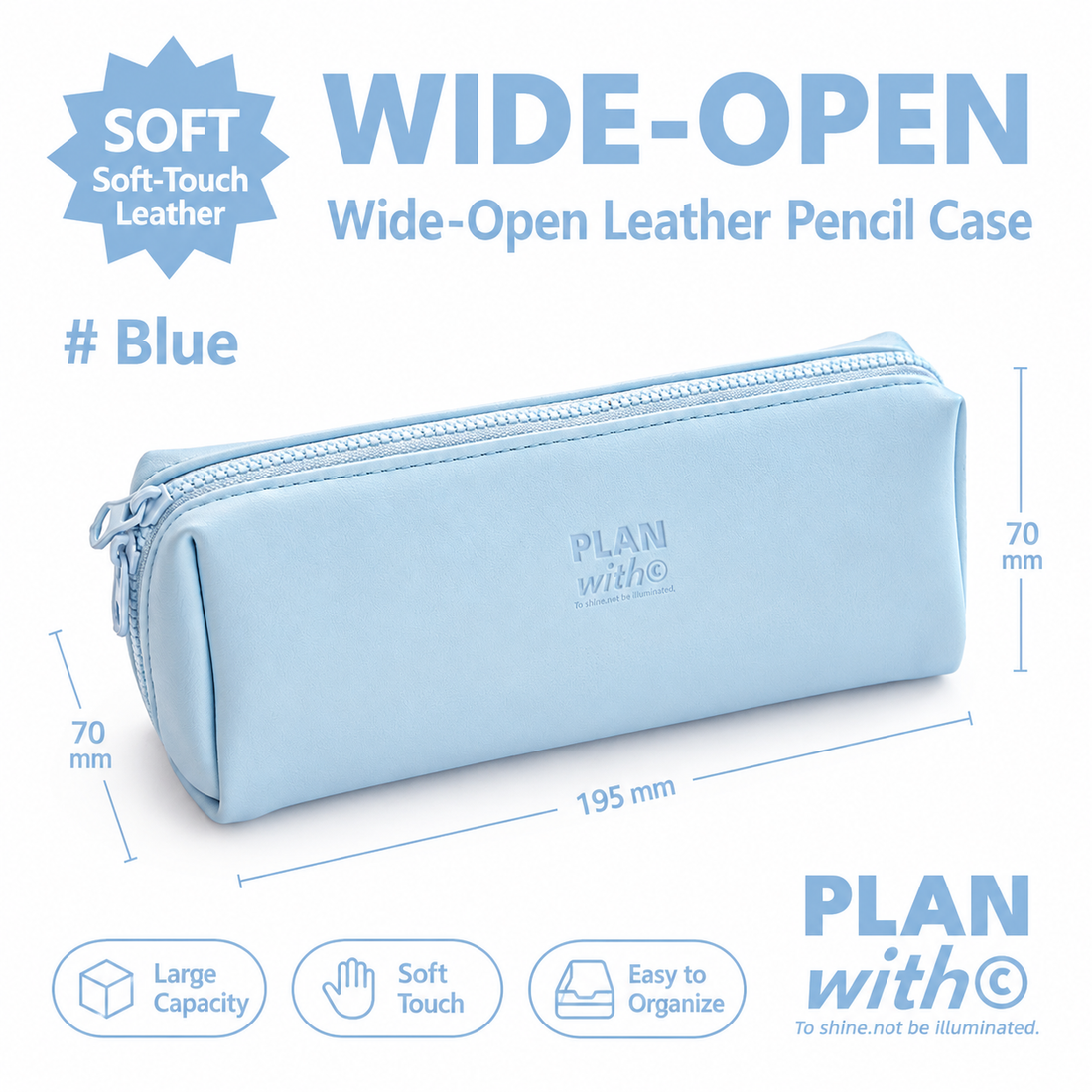 Planwith Soft PU Leather Pencil Case with Dual Zippers by Planwith - color option view for journaling writing tool | Lumiyear