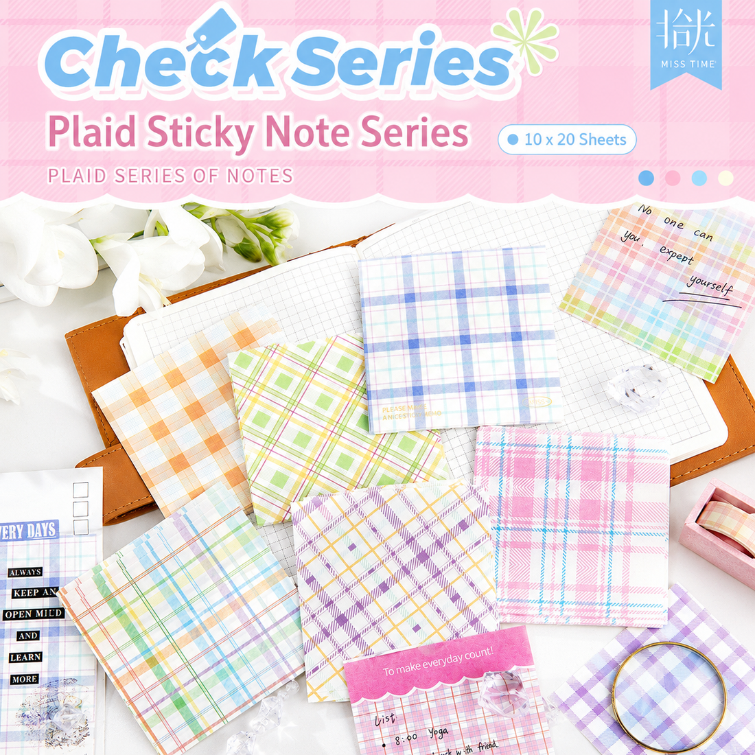 MISSTIME Vintage Plaid Series of Notes Set by MISSTIME - inside detail for aesthetic stationery | Lumiyear