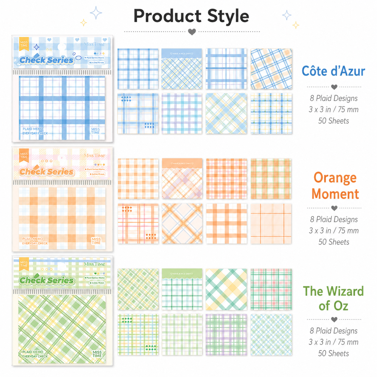 MISSTIME Vintage Plaid Series of Notes Set by MISSTIME - color option view for aesthetic stationery | Lumiyear