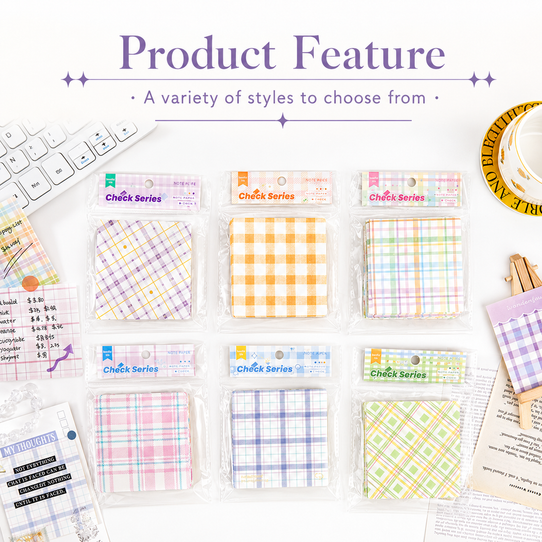 MISSTIME Vintage Plaid Series of Notes Set by MISSTIME - color option view for aesthetic stationery | Lumiyear