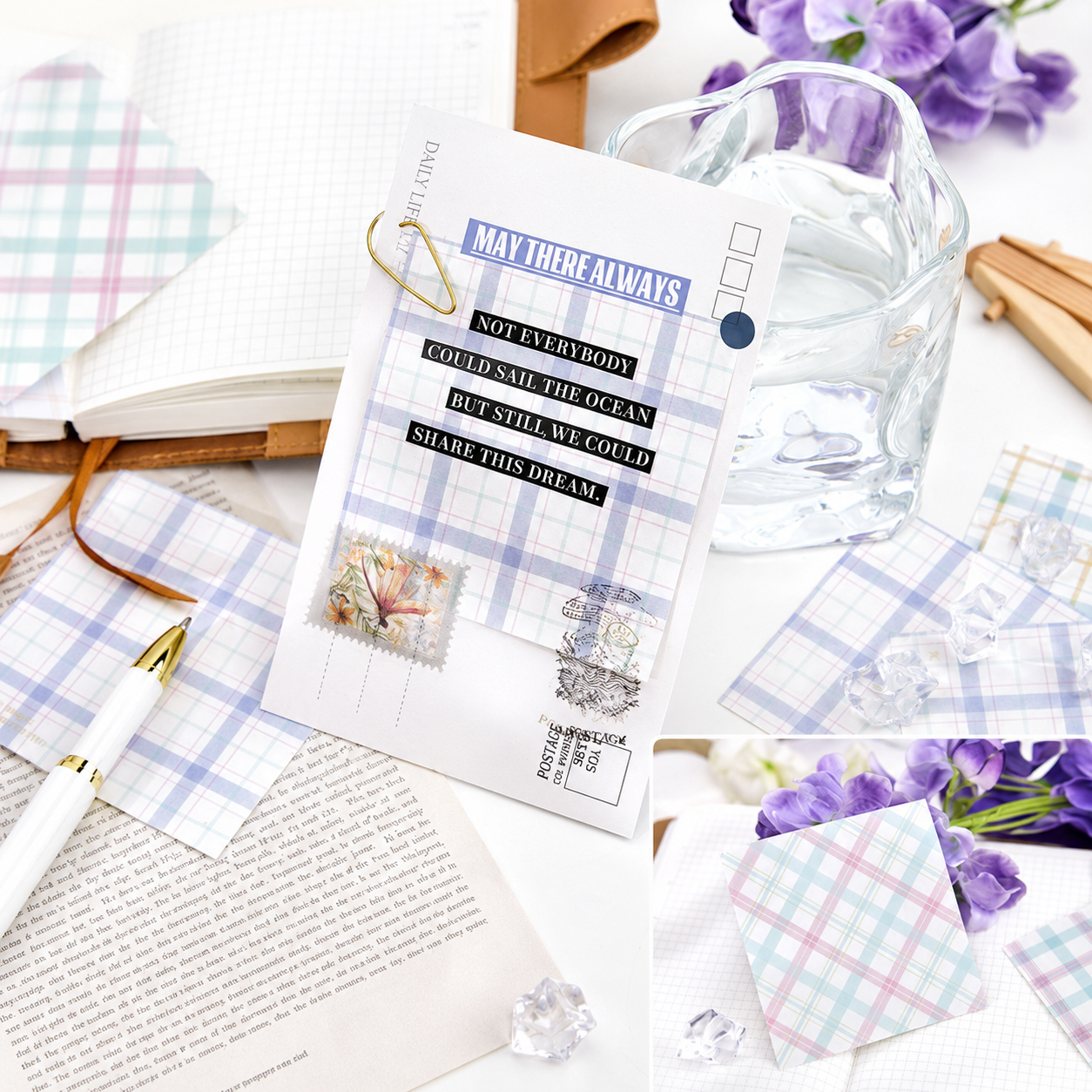 MISSTIME Vintage Plaid Series Sticky Notes Set | Pastel Checkered Memo Pads
