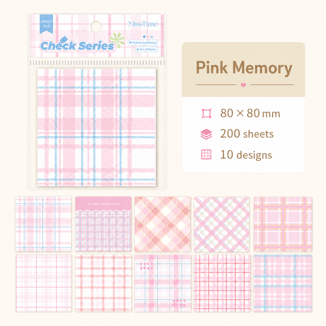 MISSTIME Vintage Plaid Series of Notes Set by MISSTIME - packaging view for aesthetic stationery | Lumiyear