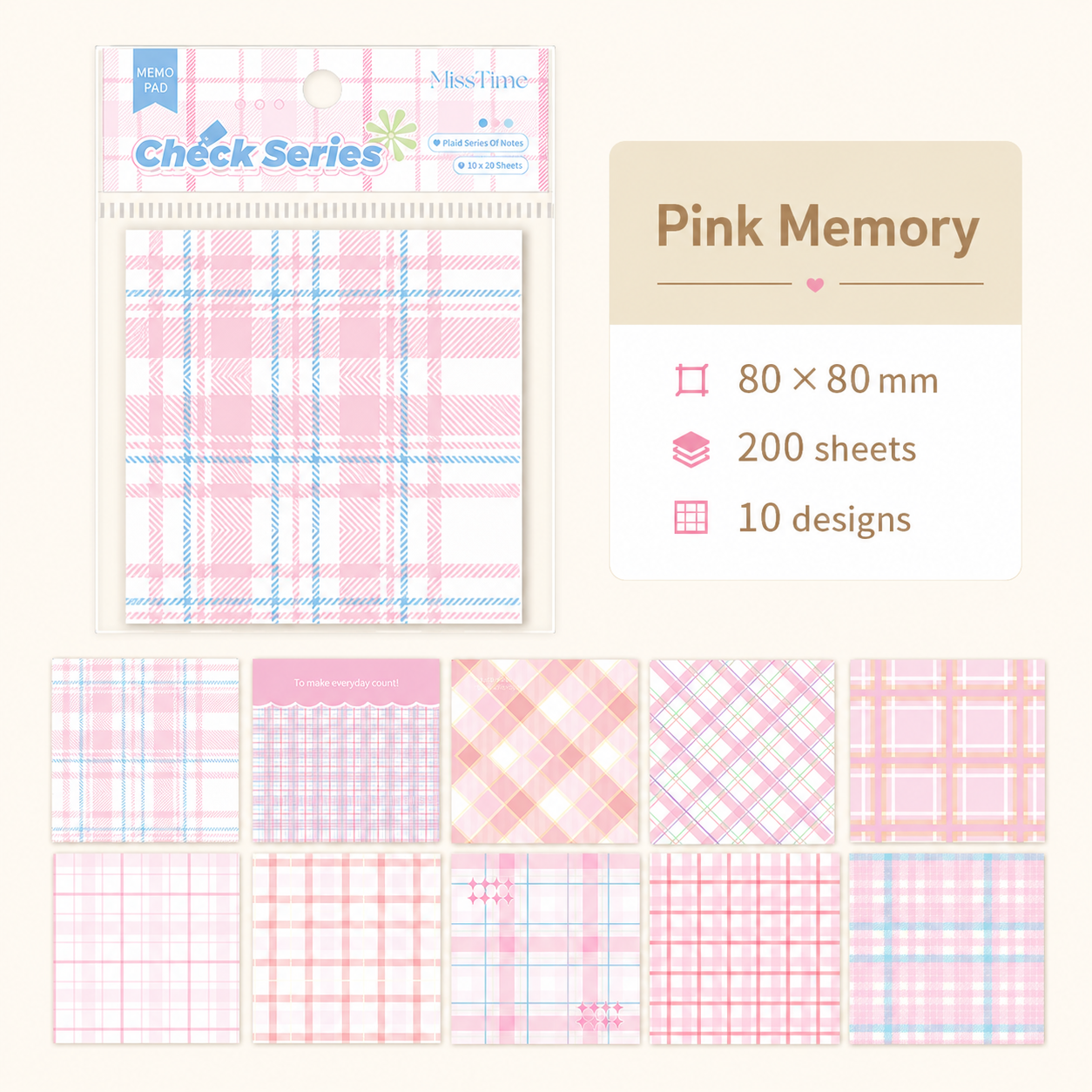 MISSTIME Vintage Plaid Series of Notes Set by MISSTIME - packaging view for aesthetic stationery | Lumiyear