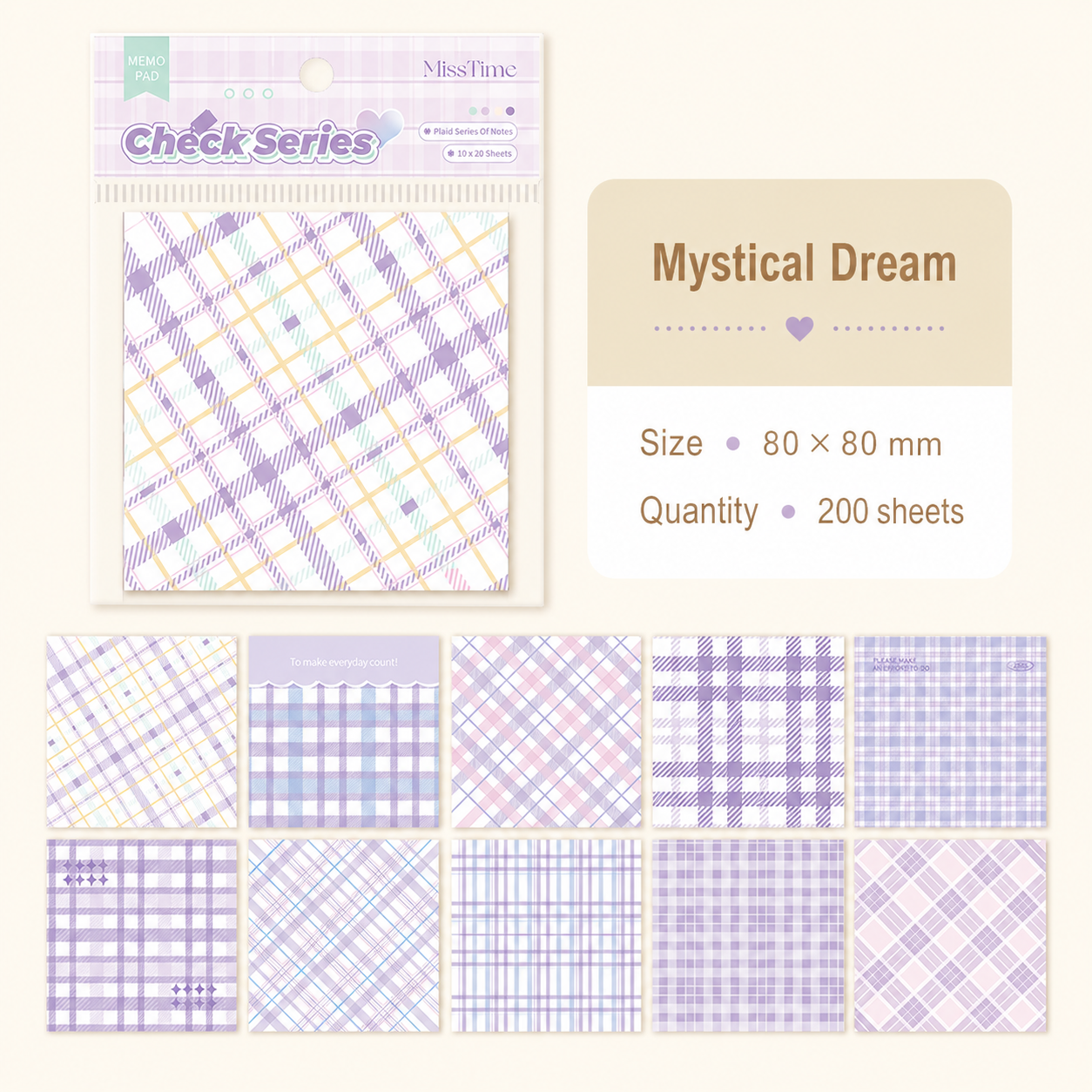 MISSTIME Vintage Plaid Series of Notes Set by MISSTIME - color option view for aesthetic stationery | Lumiyear