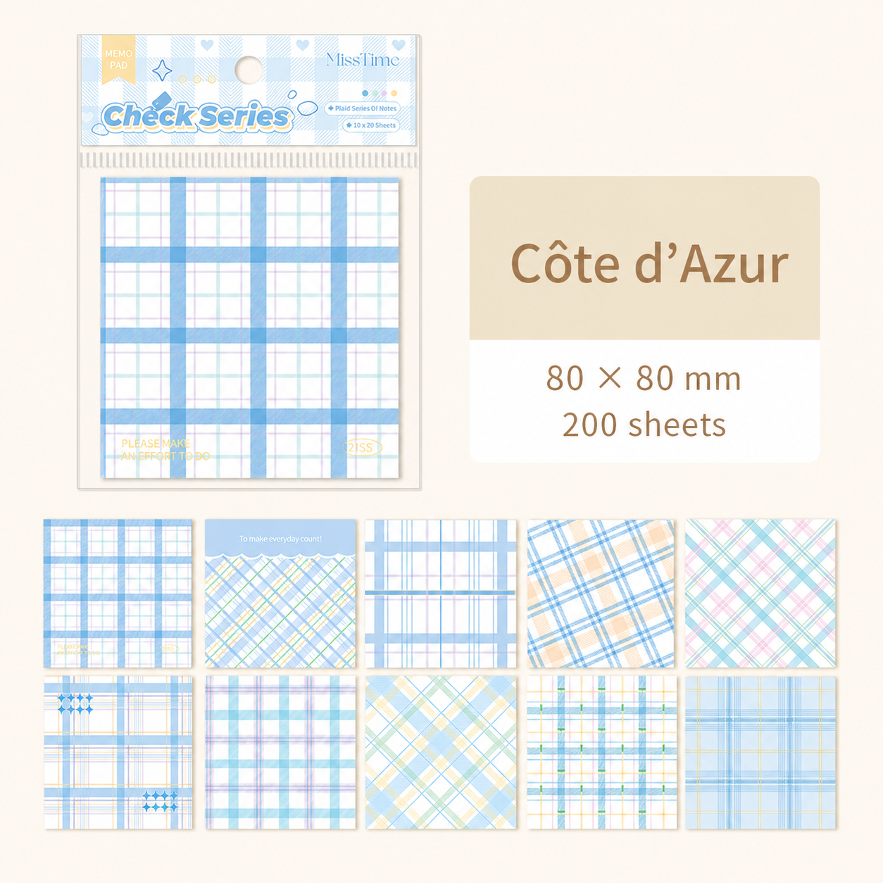 MISSTIME Vintage Plaid Series of Notes Set by MISSTIME - color option view for aesthetic stationery | Lumiyear