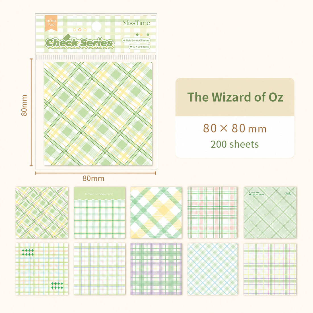 MISSTIME Vintage Plaid Series of Notes Set by MISSTIME - color option view for aesthetic stationery | Lumiyear