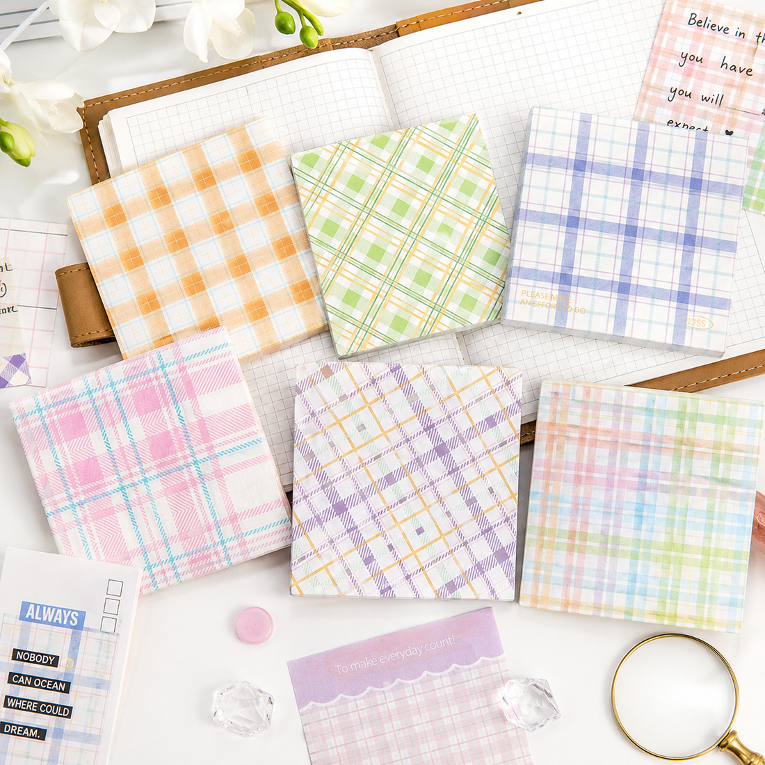 MISSTIME Vintage Plaid Series of Notes Set by MISSTIME - main product view for aesthetic stationery | Lumiyear