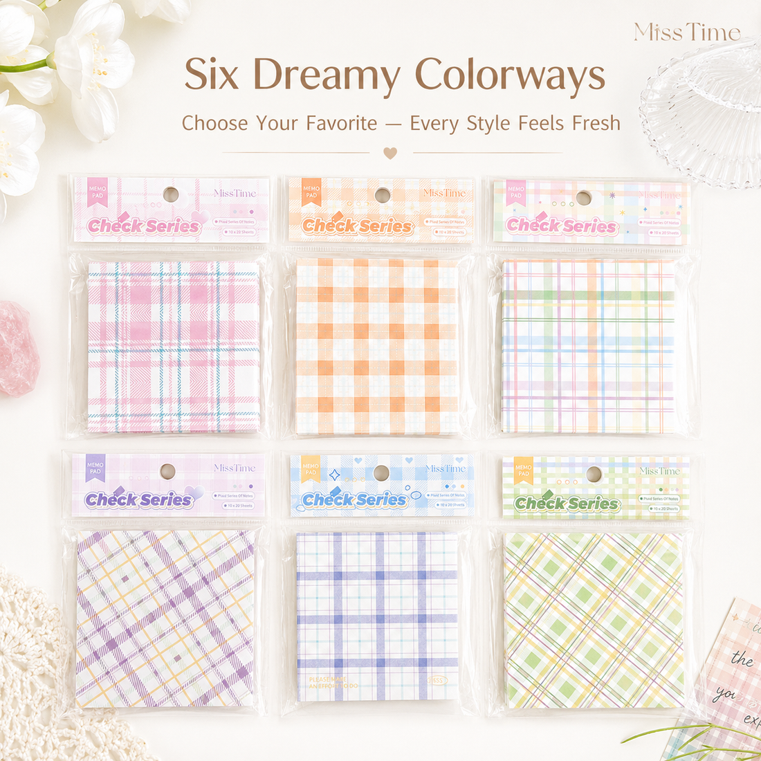 MISSTIME Vintage Plaid Series of Notes Set by MISSTIME - color option view for aesthetic stationery | Lumiyear