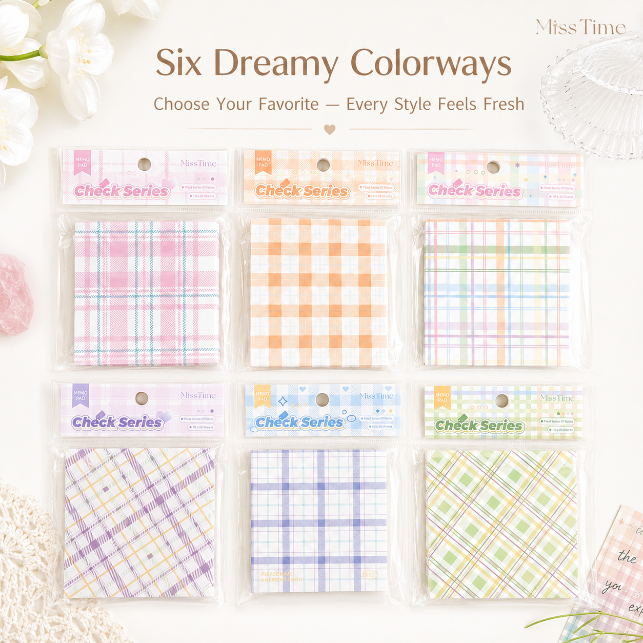 MISSTIME Vintage Plaid Series of Notes Set by MISSTIME - color option view for aesthetic stationery | Lumiyear