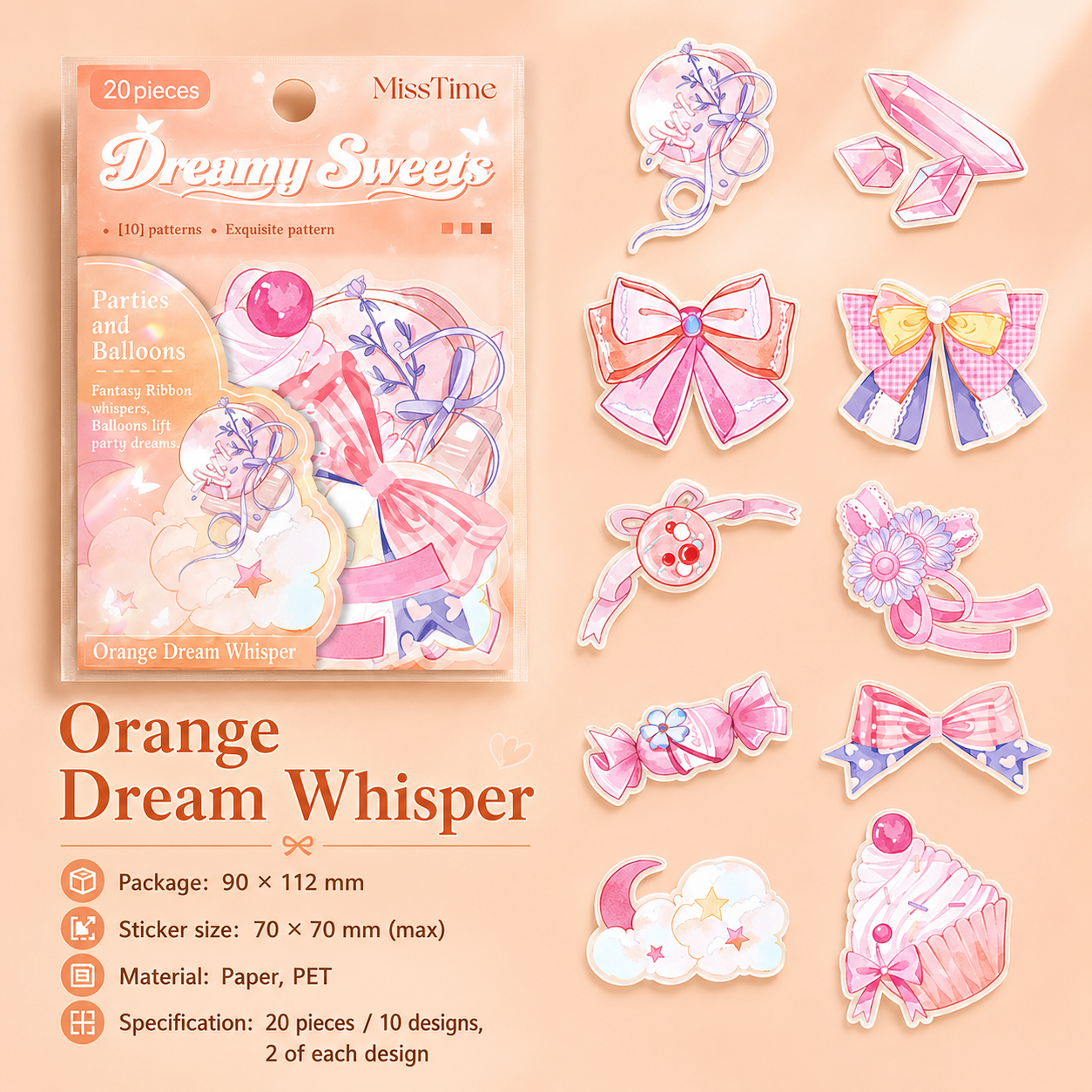 MISSTIME Dreamy Sweets Series PET Sticker Pack by MISSTIME - lifestyle stationery view for scrapbook decoration | Lumiyear