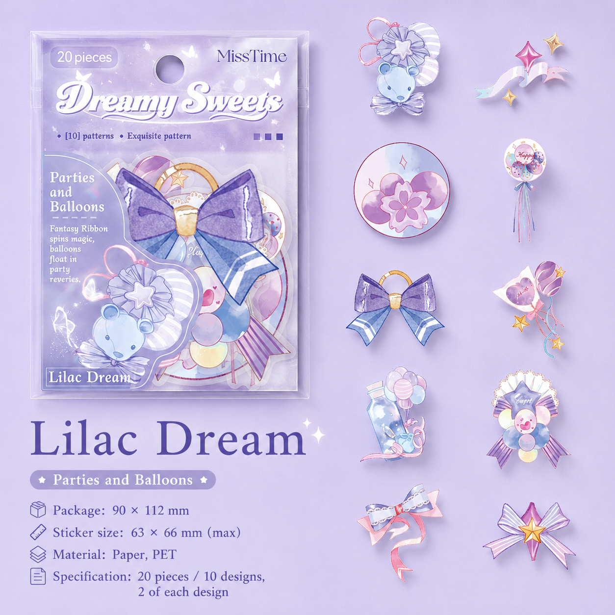 MISSTIME Dreamy Sweets Series PET Sticker Pack by MISSTIME - color option view for scrapbook decoration | Lumiyear