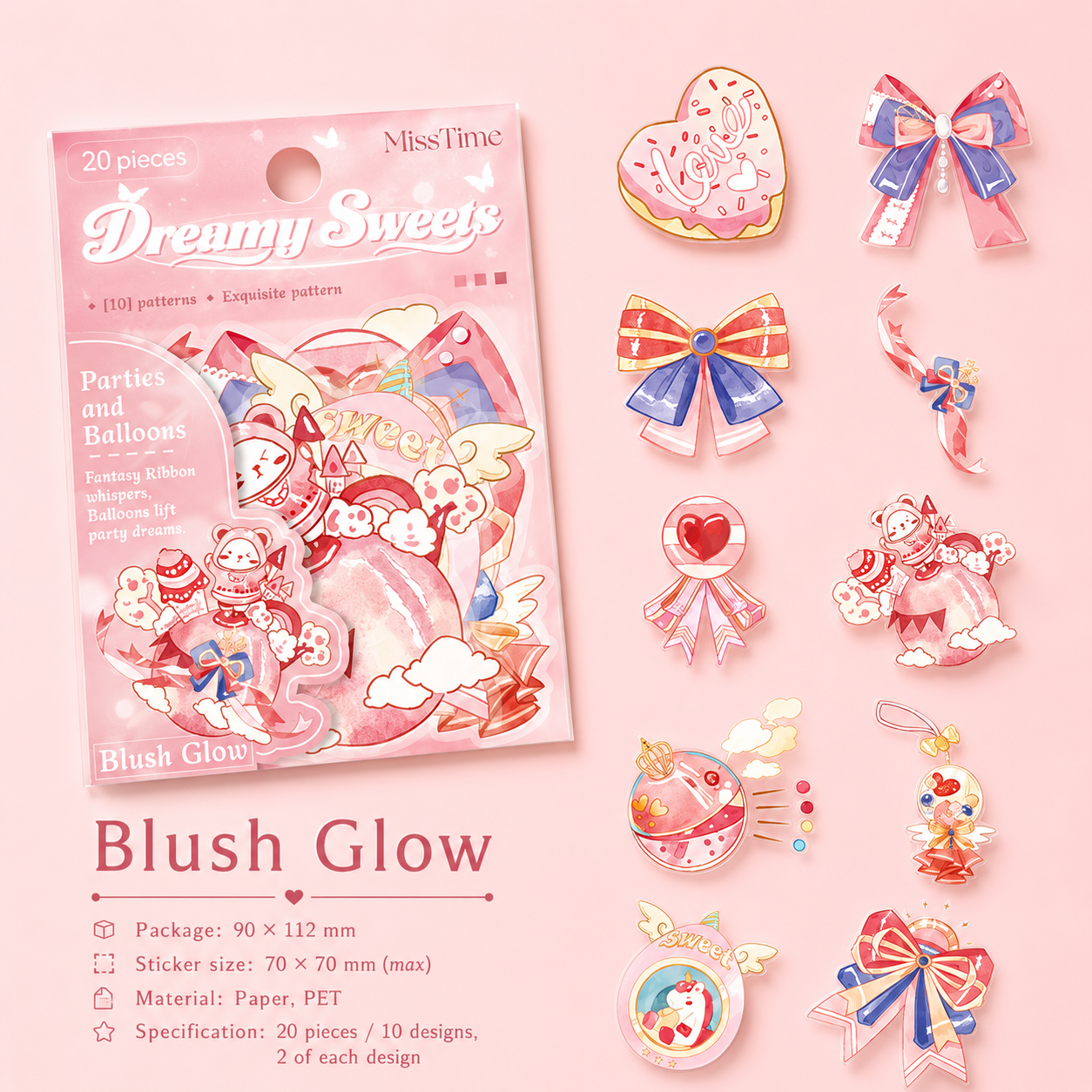 MISSTIME Dreamy Sweets Series PET Sticker Pack | Pastel Kawaii Scrapbook Decals