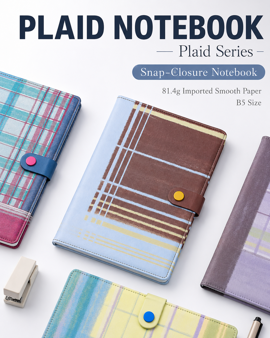 "Plaid Series" B5 Snap-Closure PU Leather Notebook by inrik - inside detail for journaling notebook | Lumiyear