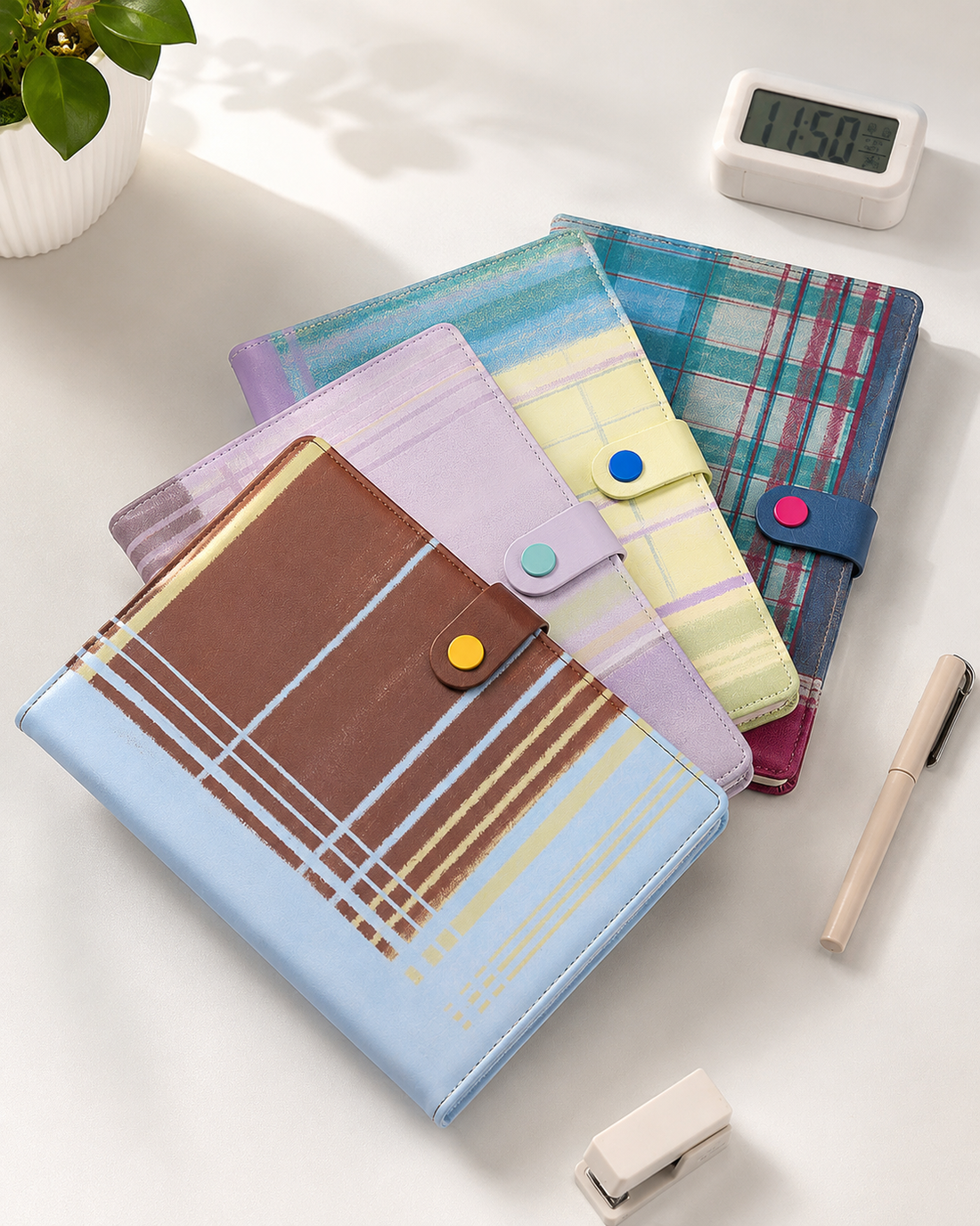 "Plaid Series" B5 Snap-Closure PU Leather Notebook by inrik - color option view for journaling notebook | Lumiyear