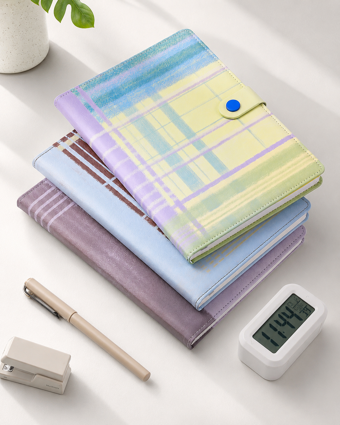 "Plaid Series" B5 Snap-Closure PU Leather Notebook by inrik - color option view for journaling notebook | Lumiyear