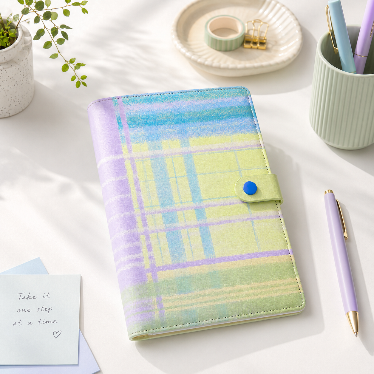 "Plaid Series" B5 Snap-Closure PU Leather Notebook by inrik - color option view for journaling notebook | Lumiyear
