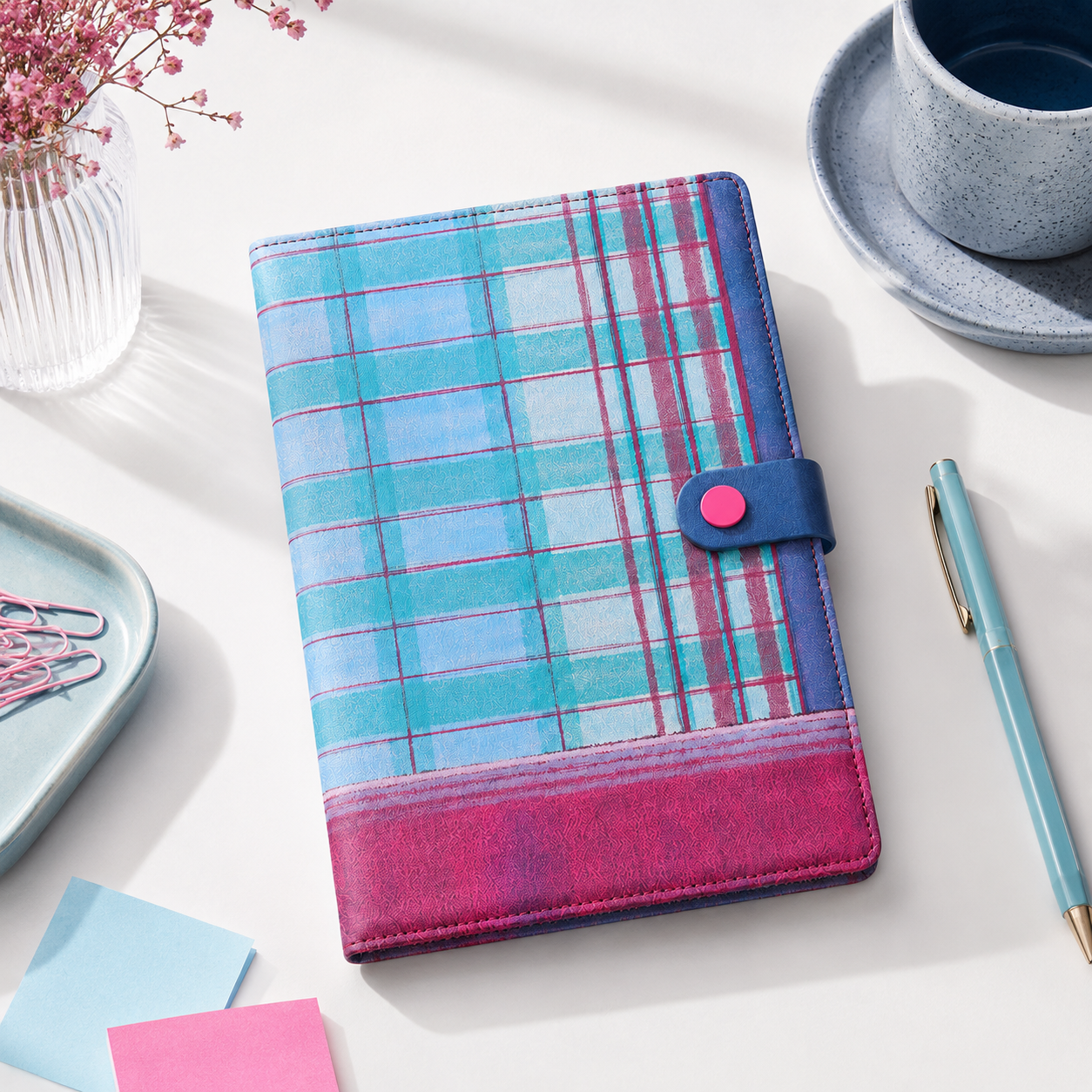 "Plaid Series" B5 Snap-Closure PU Leather Notebook by inrik - color option view for journaling notebook | Lumiyear