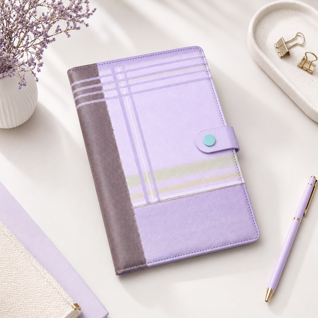 "Plaid Series" B5 Snap-Closure PU Leather Notebook by inrik - color option view for journaling notebook | Lumiyear