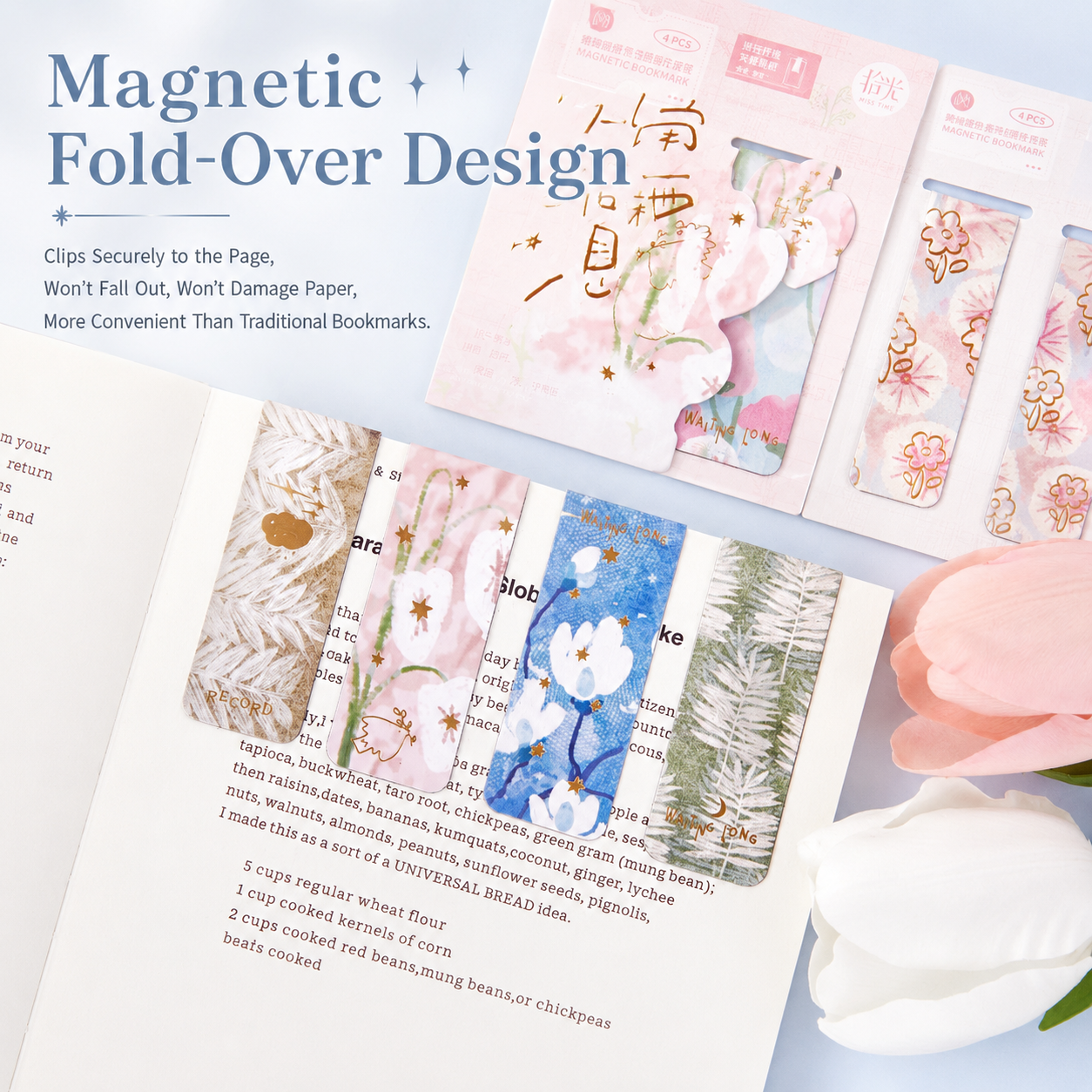 Vintage Floral Magnetic Bookmark Set (4 Pcs)