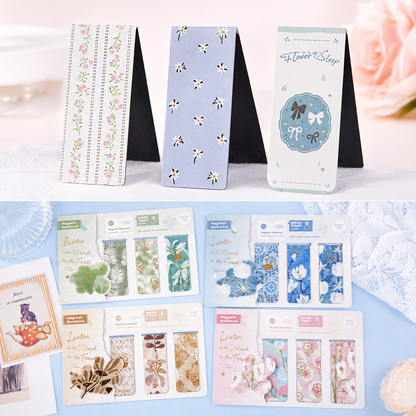 Vintage Floral Magnetic Bookmark Set (4 Pcs)
