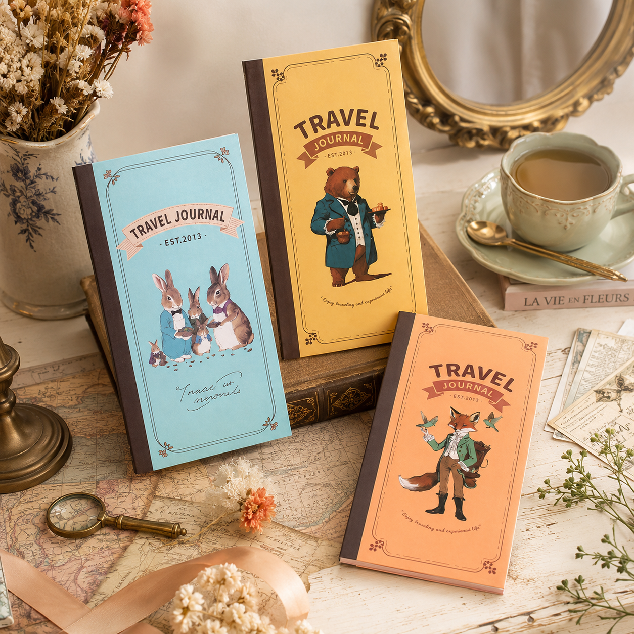 "Vintage Tales" Weeks Travel Journal (Set of 3) by ledai - detail view for journaling notebook | Lumiyear