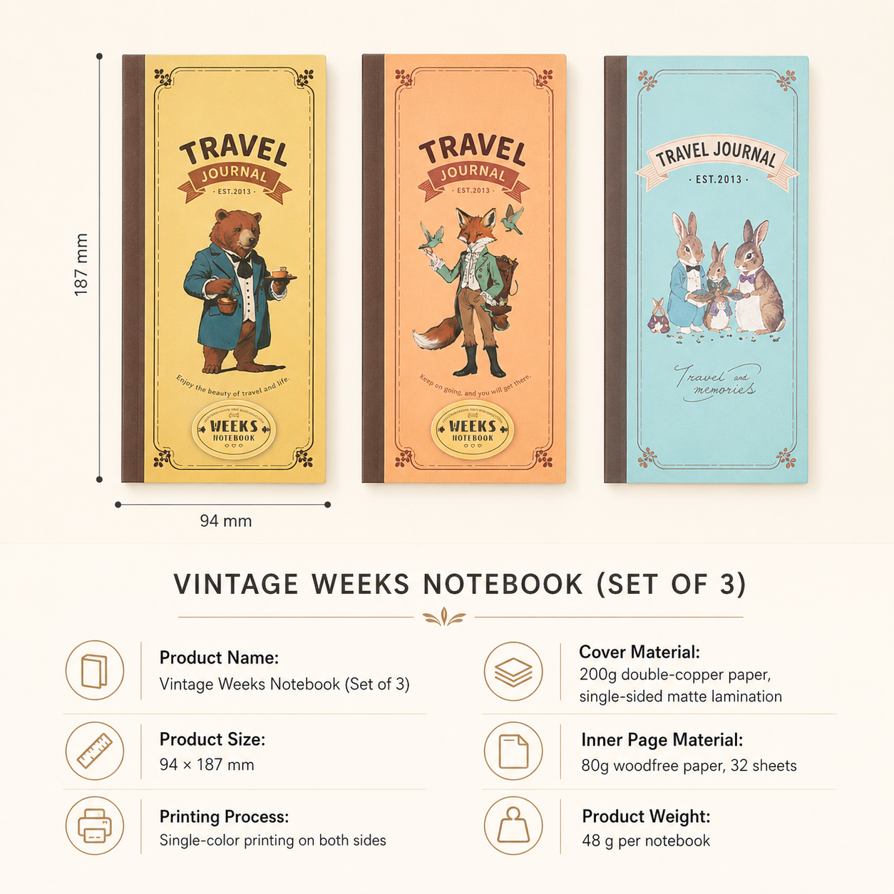 "Vintage Tales" Weeks Travel Journal (Set of 3) by ledai - color option view for journaling notebook | Lumiyear