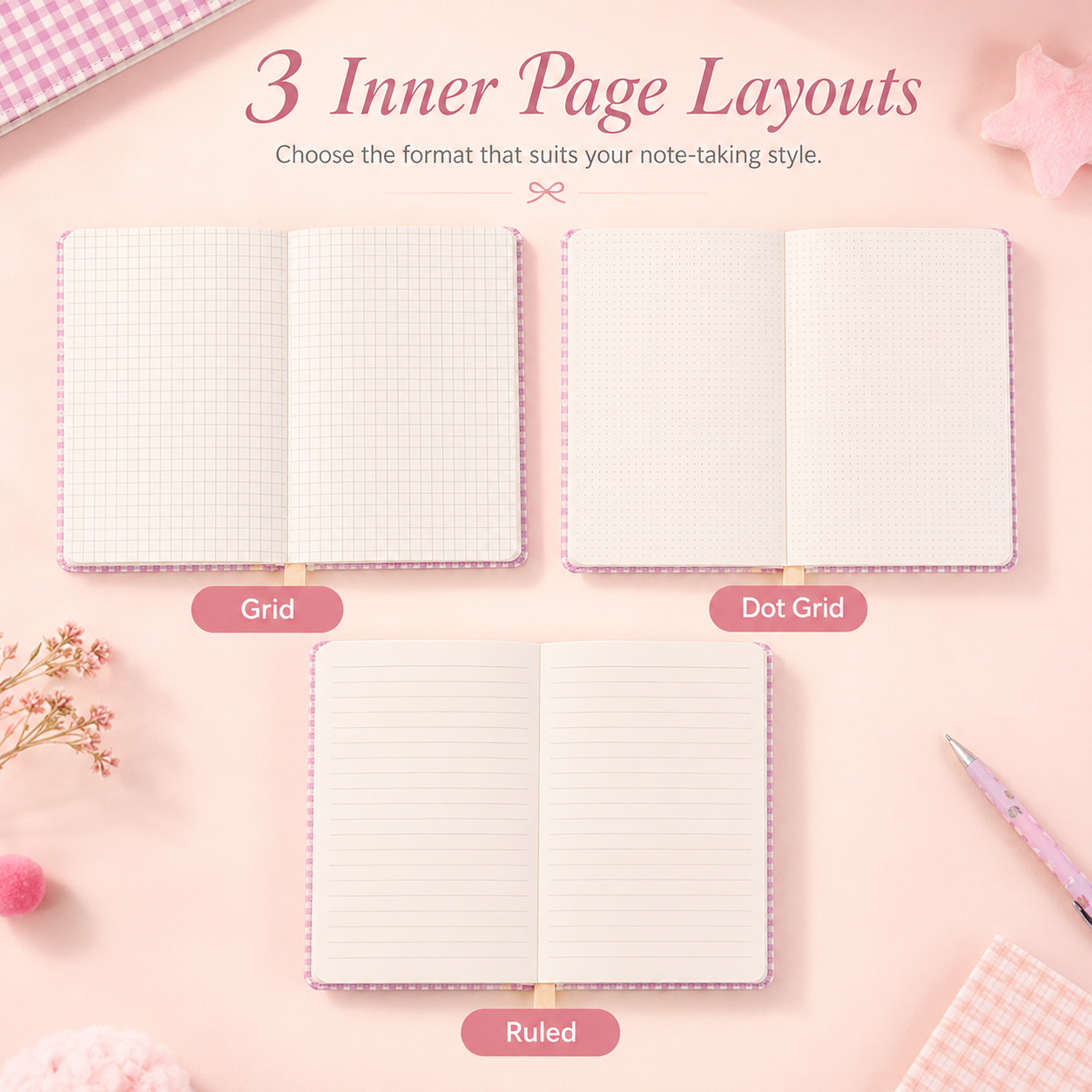 "Elegance Stitching" B6 Plaid Fabric & Leather Journal by ledai - color option view for journaling notebook | Lumiyear
