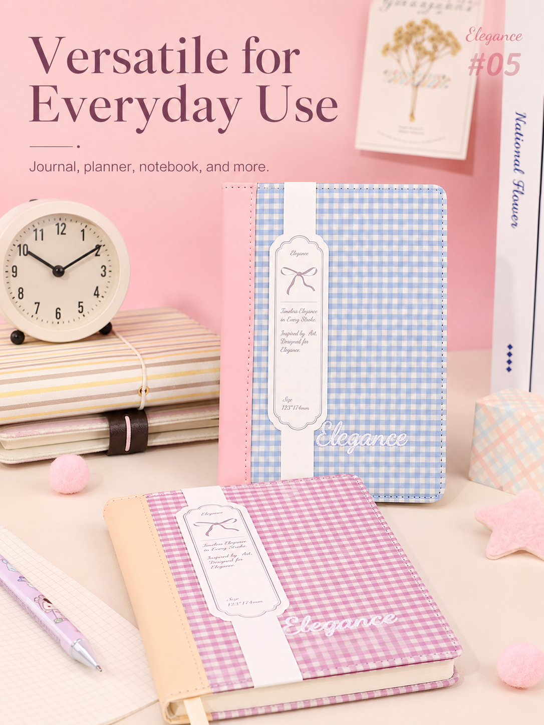 "Elegance Stitching" B6 Plaid Fabric & Leather Journal by ledai - main product view for journaling notebook | Lumiyear