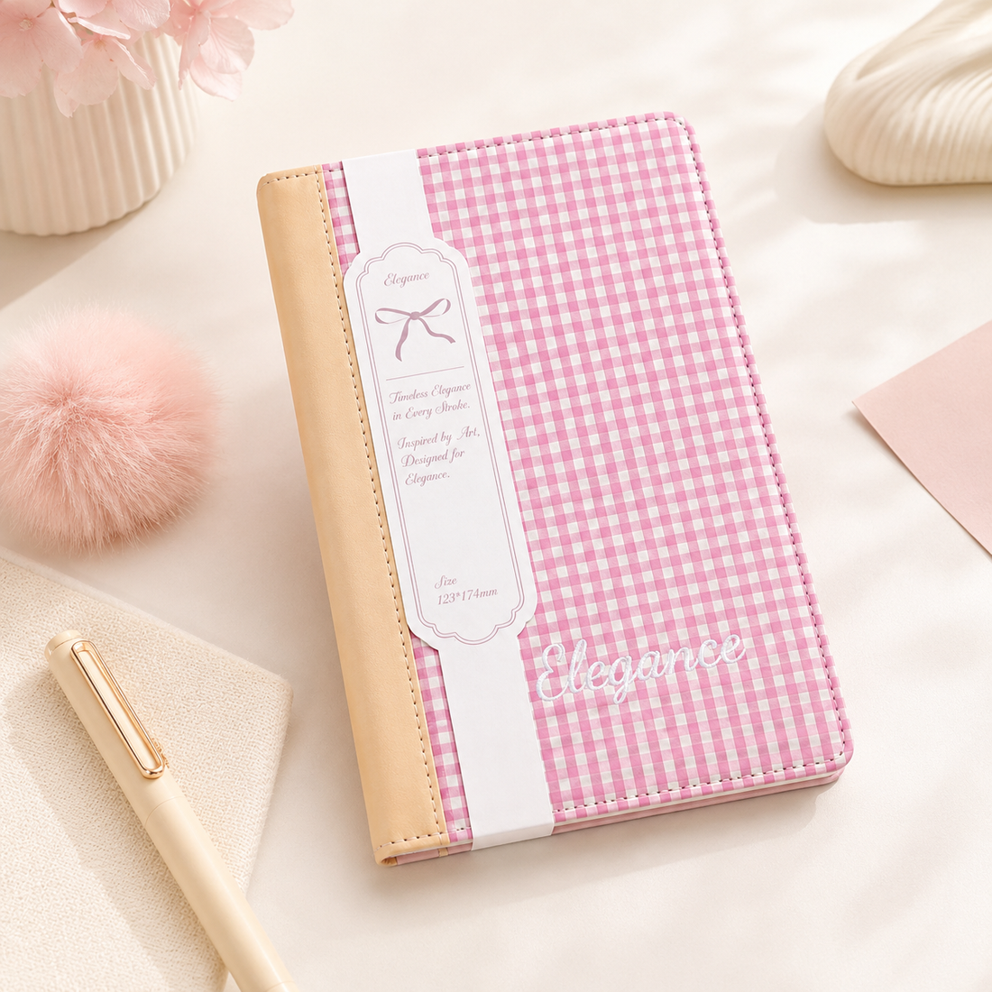"Elegance Stitching" B6 Plaid Fabric & Leather Journal by ledai - color option view for journaling notebook | Lumiyear