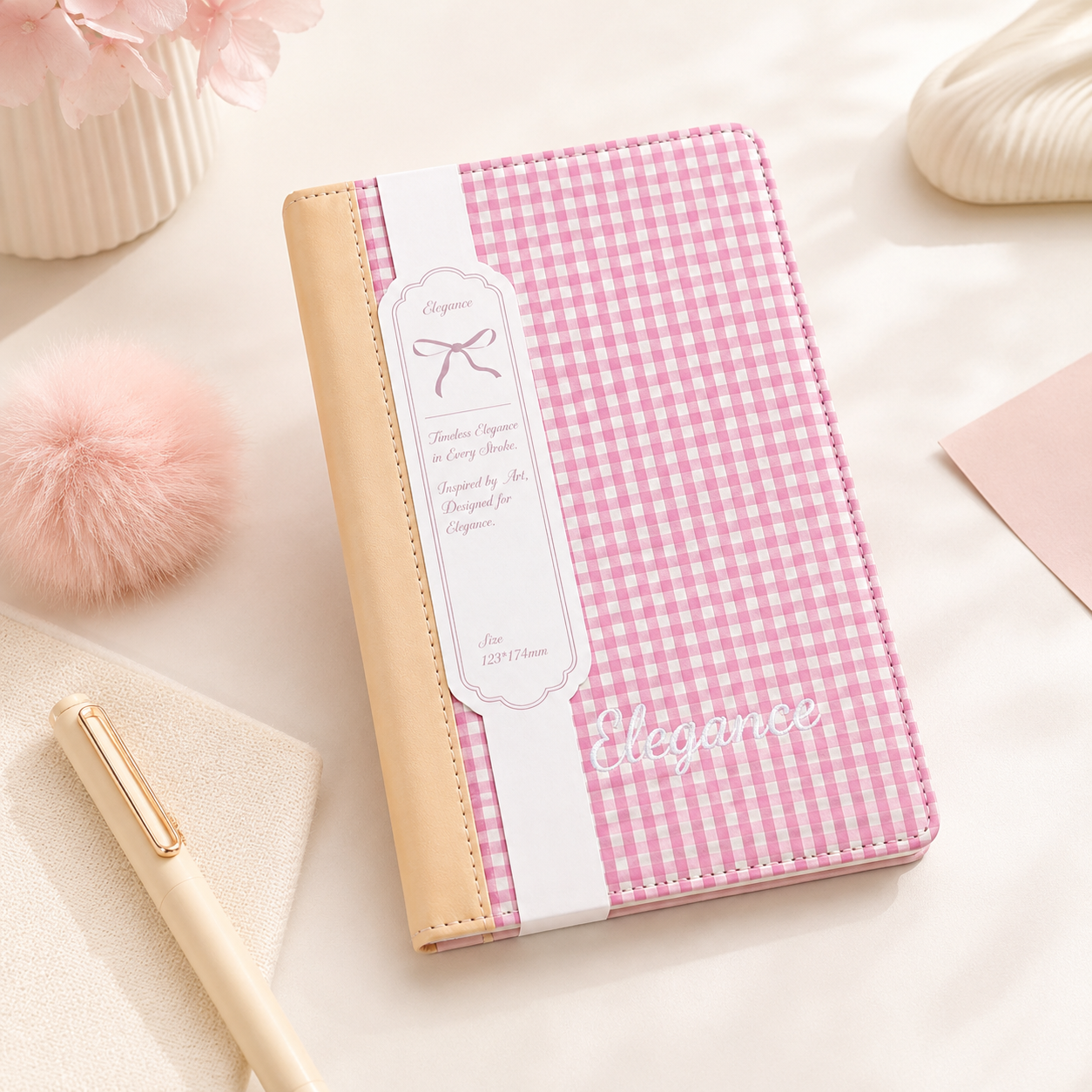 "Elegance Stitching" B6 Plaid Fabric & Leather Journal by ledai - color option view for journaling notebook | Lumiyear
