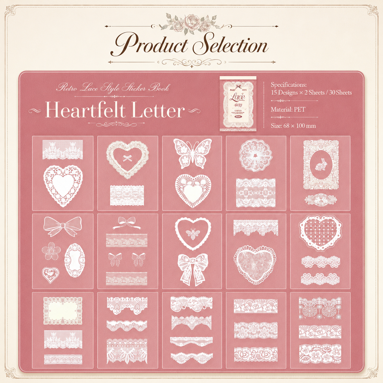 "Lace Aesthetics" Retro Sticker Book Series by mr.paper - lifestyle stationery view for scrapbook decoration | Lumiyear