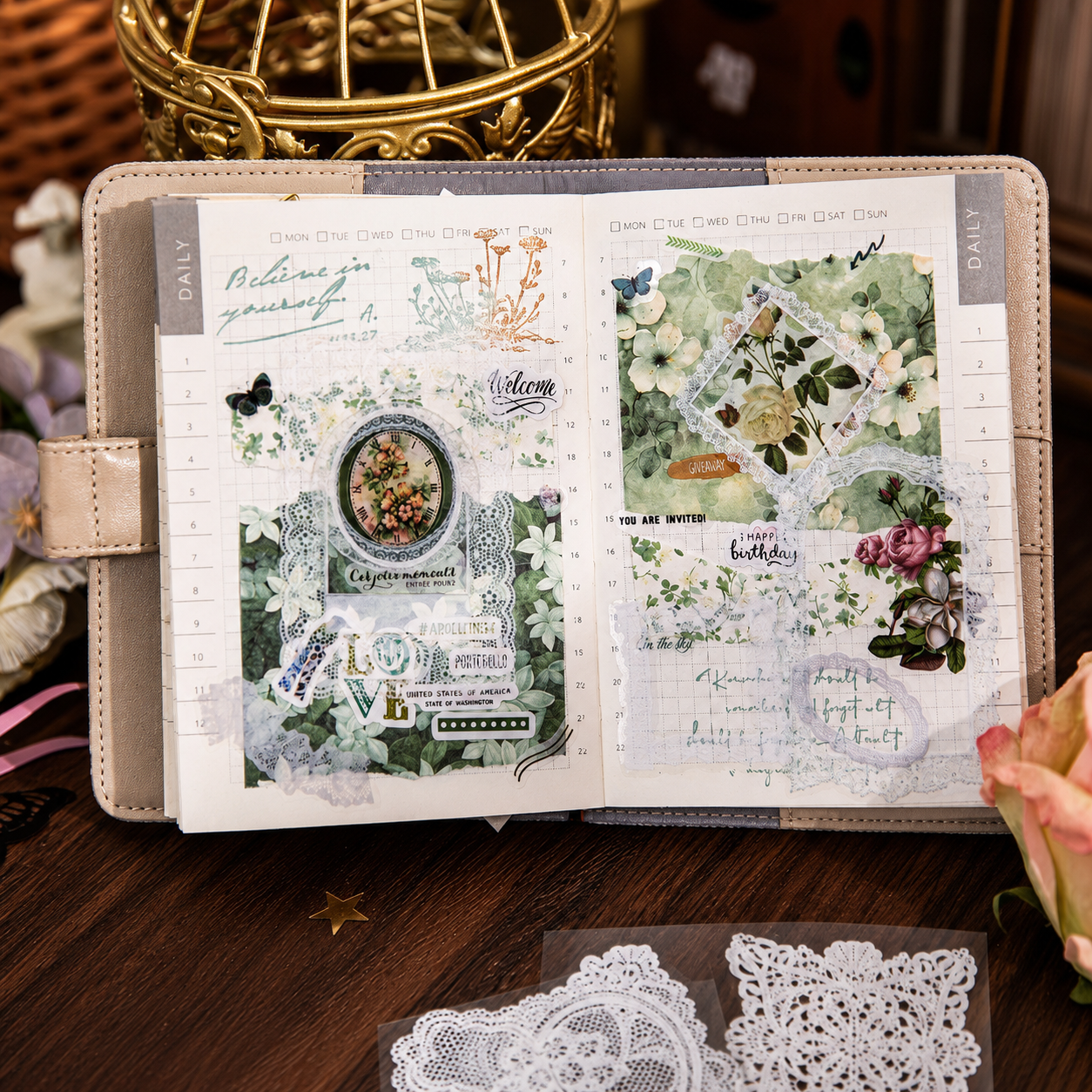 "Lace Aesthetics" Retro Sticker Book Series by mr.paper - color option view for scrapbook decoration | Lumiyear