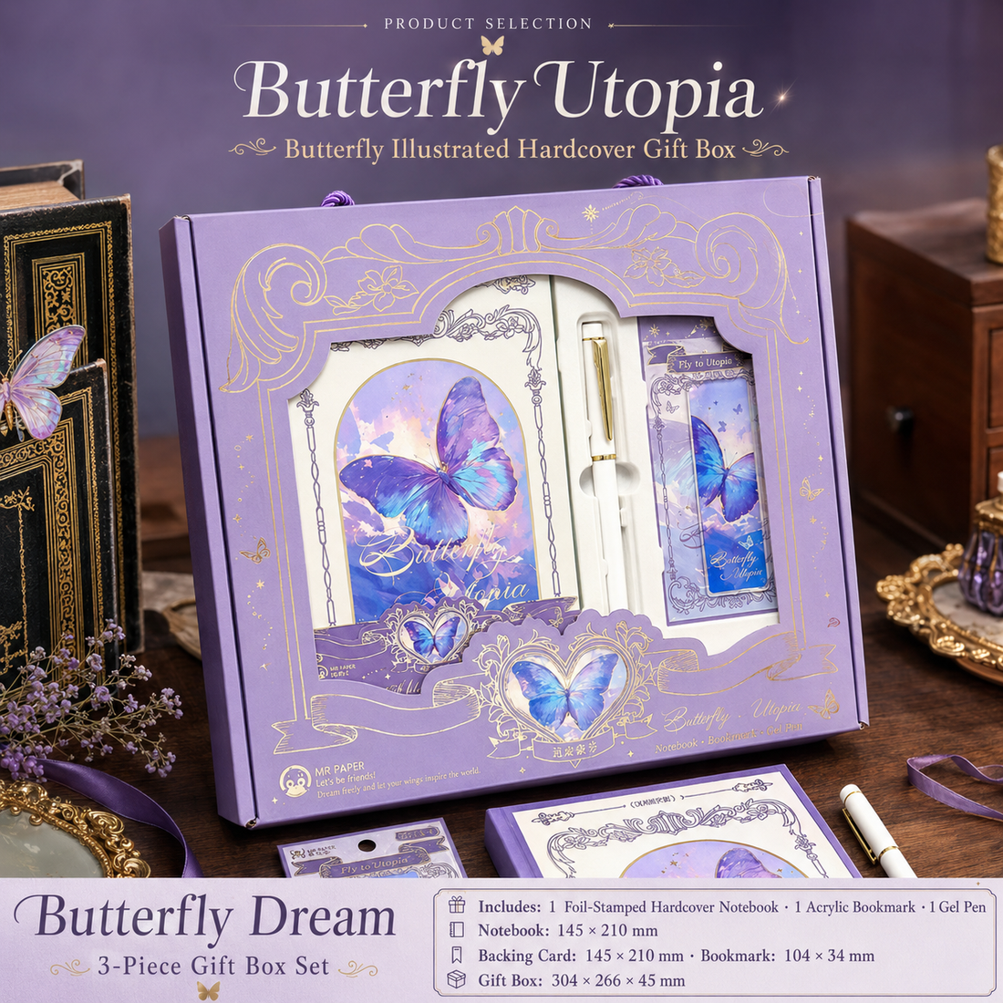 "Butterfly Utopia" Premium Hardcover Notebook Gift Box Set by mr.paper - color option view for stationery gift set | Lumiyear