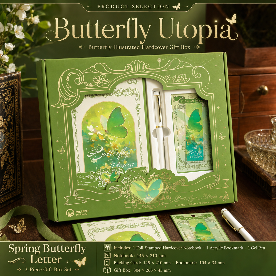 "Butterfly Utopia" Premium Hardcover Notebook Gift Box Set by mr.paper - color option view for stationery gift set | Lumiyear
