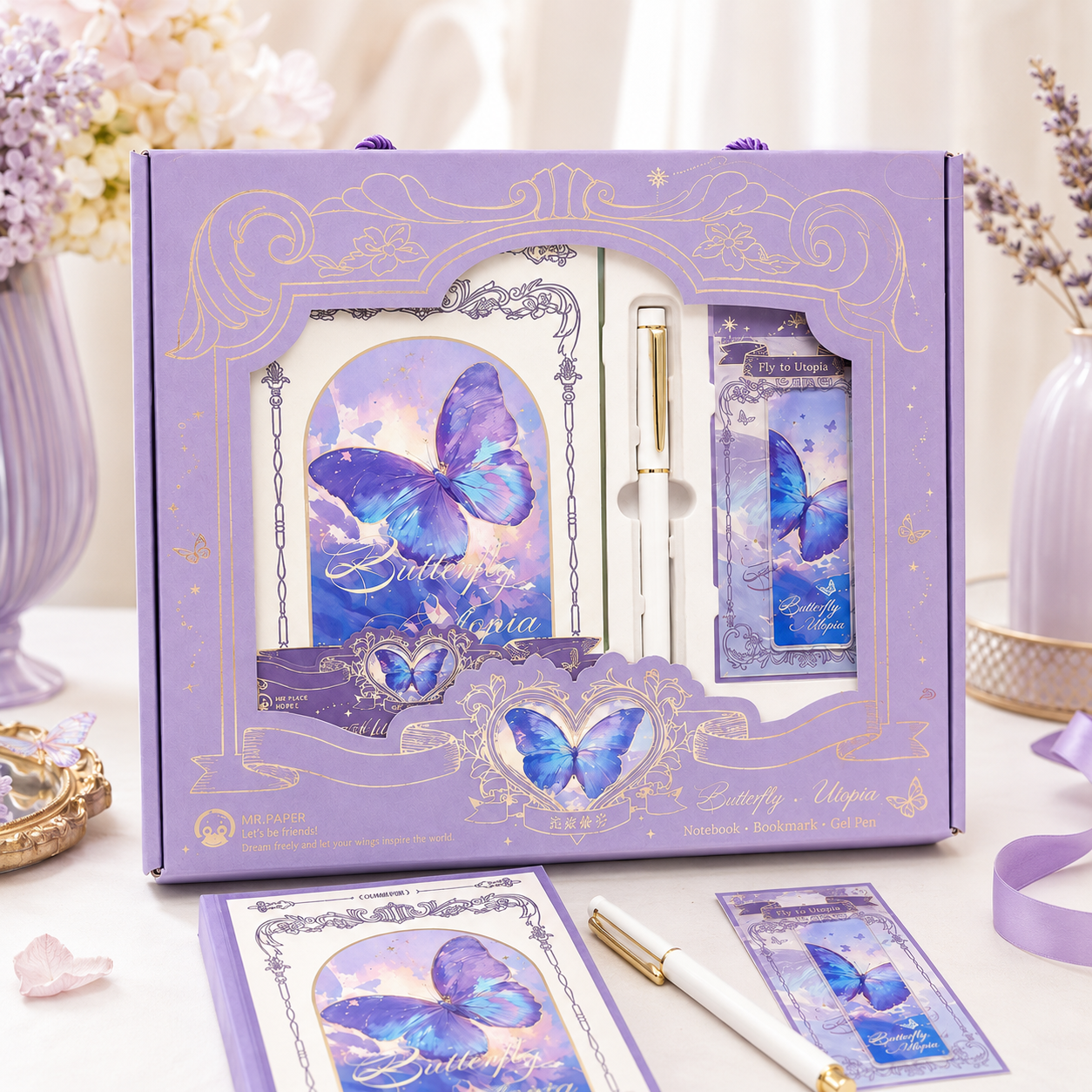 "Butterfly Utopia" Premium Hardcover Notebook Gift Box Set by mr.paper - packaging view for stationery gift set | Lumiyear