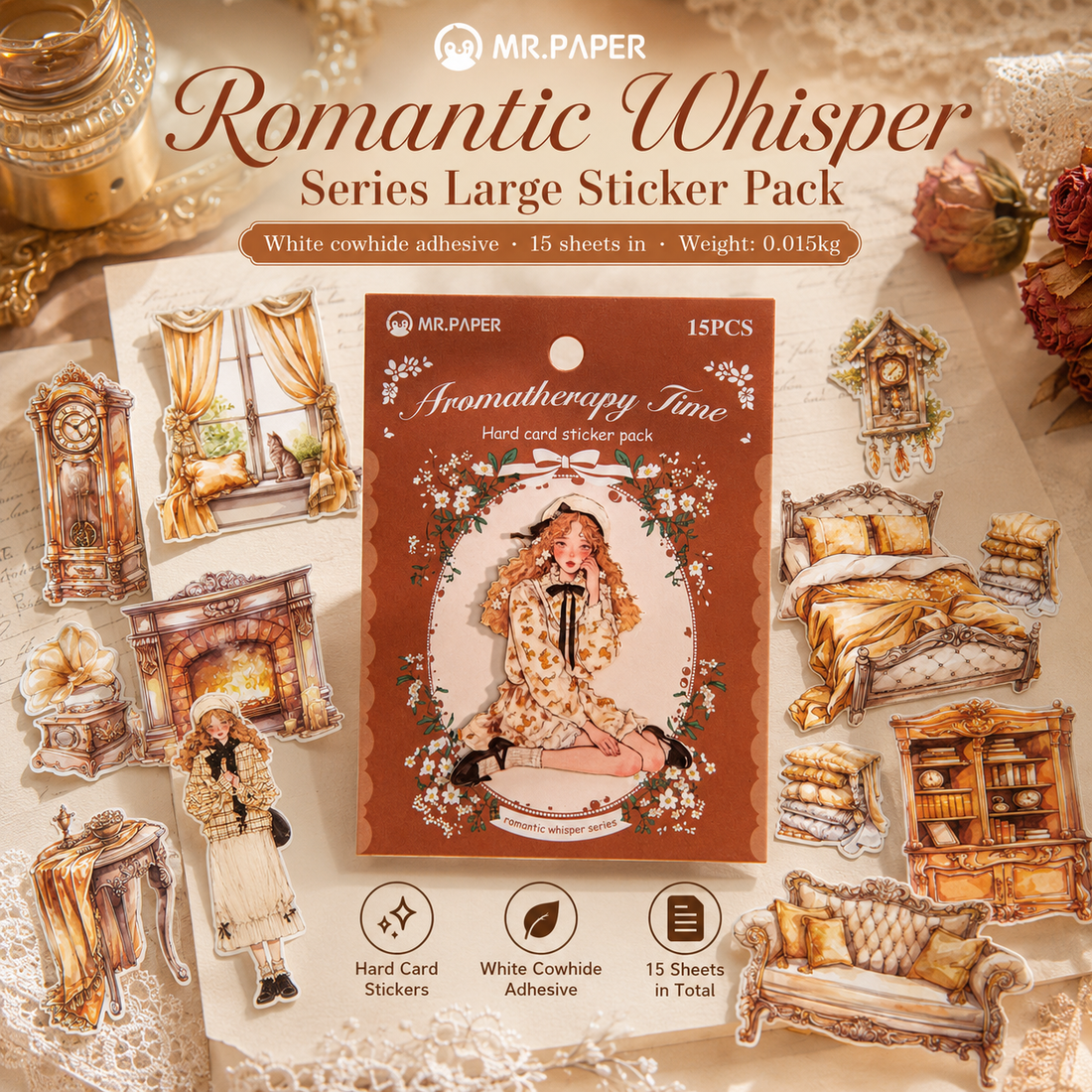 "Romantic Whisper" Series Large Silhouette Sticker Pack by mr.paper - color option view for scrapbook decoration | Lumiyear