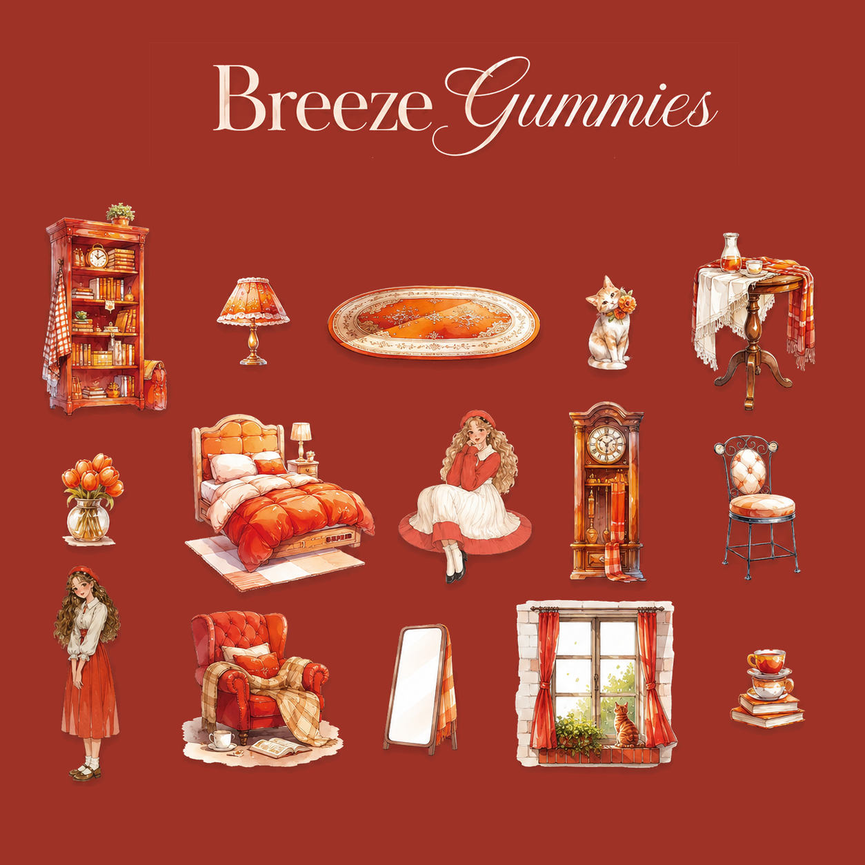 "Romantic Whisper" Series Large Silhouette Sticker Pack by mr.paper - color option view for scrapbook decoration | Lumiyear