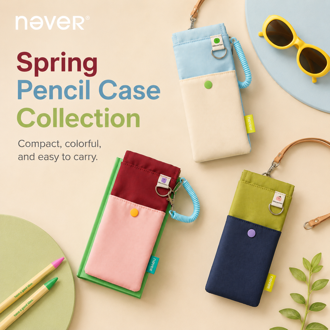 Spring Pencil Case Collection Pinch-to-Open Pouch by never - color option view for journaling writing tool | Lumiyear