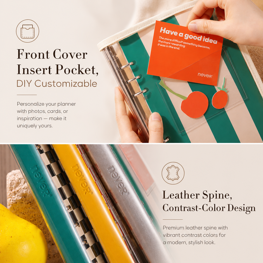A5 Clear PVC Ring Binder Notebook ｜Undated Daily Planner by never - color option view for journaling notebook | Lumiyear