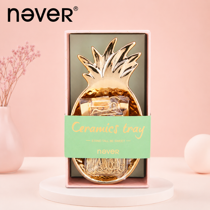 Gold Pineapple Ceramic Tray Set with Paper Clips & Binder Clips by never - inside detail for scrapbook decoration | Lumiyear