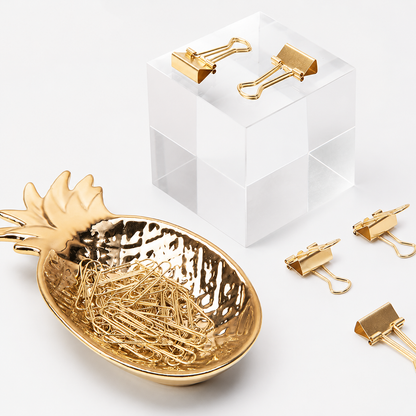 Gold Pineapple Ceramic Tray Set with Paper Clips & Binder Clips by never - detail view for scrapbook decoration | Lumiyear