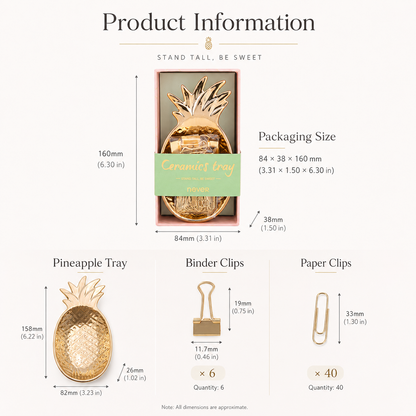 Gold Pineapple Ceramic Tray Set with Paper Clips & Binder by never - color option view for scrapbook decoration | Lumiyear