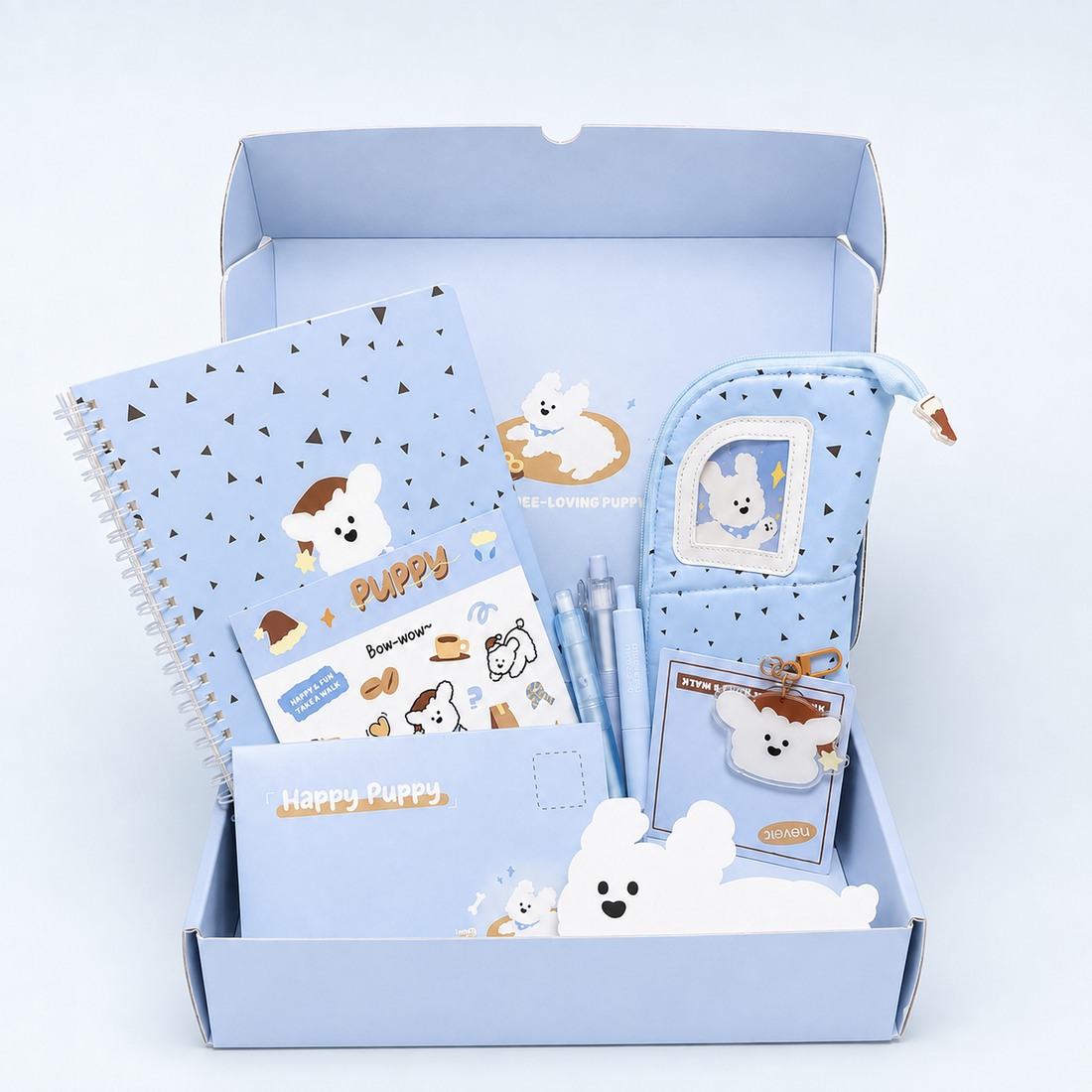 Coffee Puppy Aesthetic Stationery Gift Box Set (7 Items) by never - detail view for stationery gift set | Lumiyear