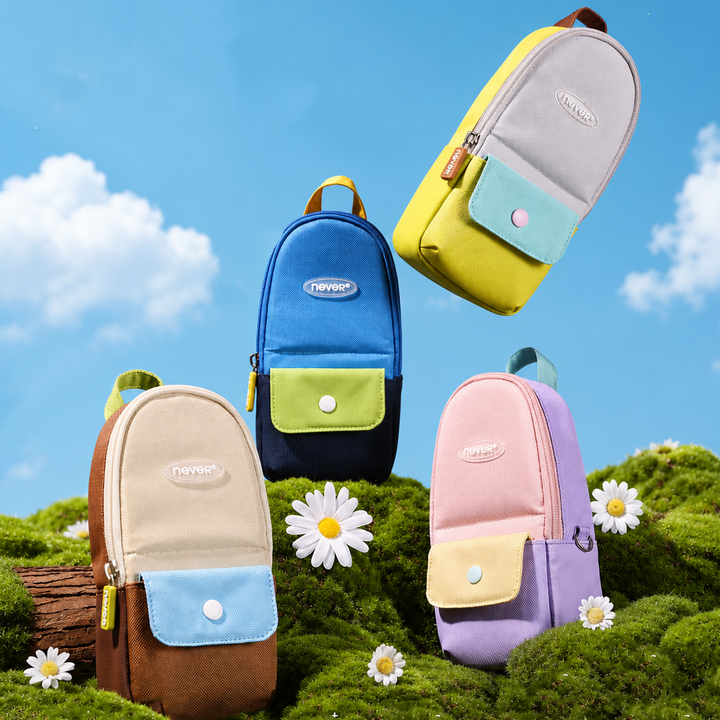 Backpack-Style Standing Pencil Case Color-Block Pen by never - main product view for journaling writing tool | Lumiyear