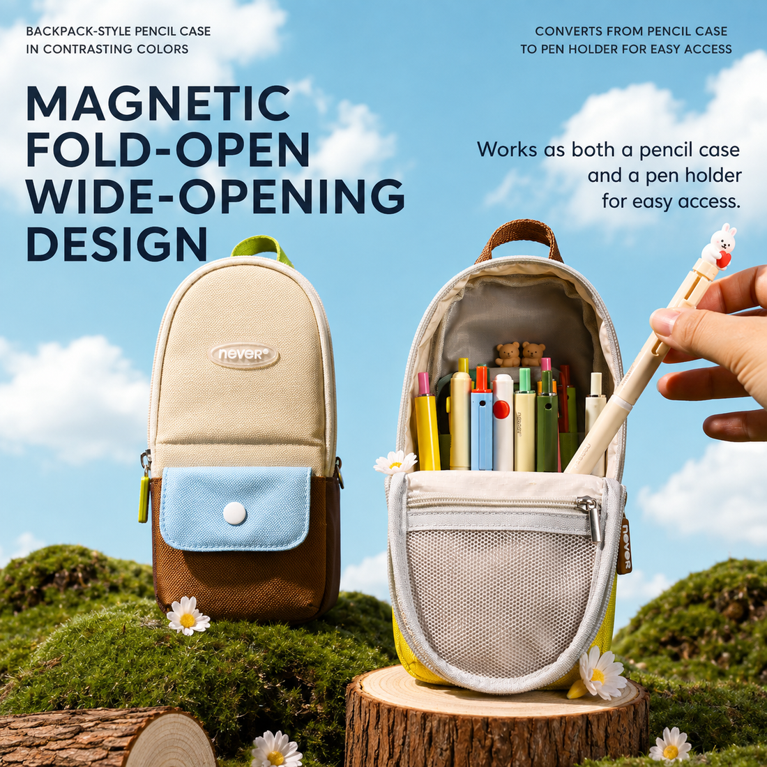 Backpack-Style Standing Pencil Case Color-Block Pen by never - color option view for journaling writing tool | Lumiyear