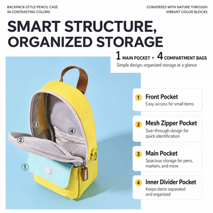 Backpack-Style Standing Pencil Case Color-Block Pen by never - color option view for journaling writing tool | Lumiyear