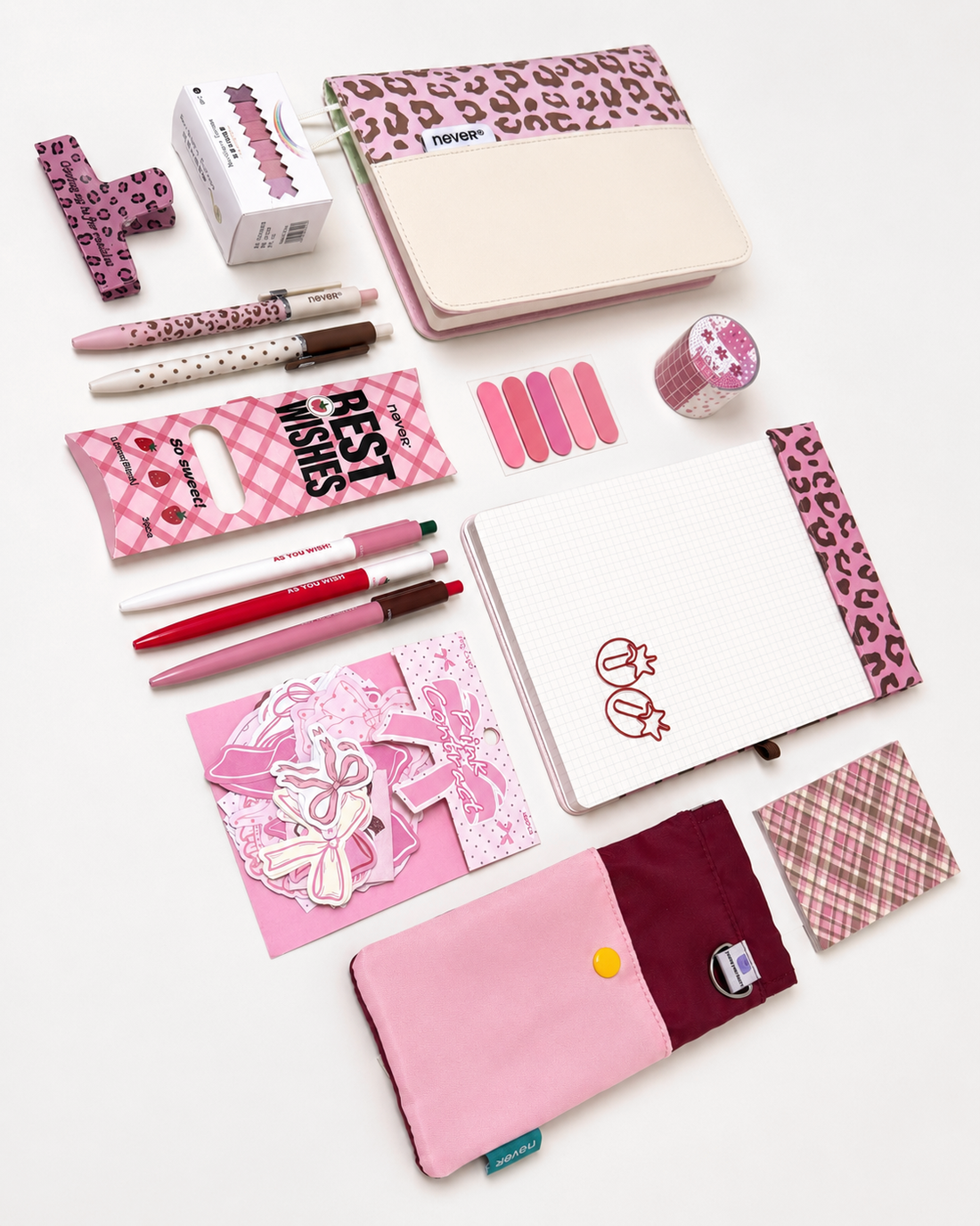 Aesthetic Strawberry Leopard Stationery Mega Gift Set🍓 by never - detail view for stationery gift set | Lumiyear
